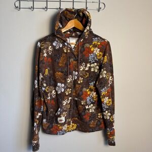 Disneyland Resort Floral Minnie Mouse Brown Full Zip Hoodie Women's Large Disney